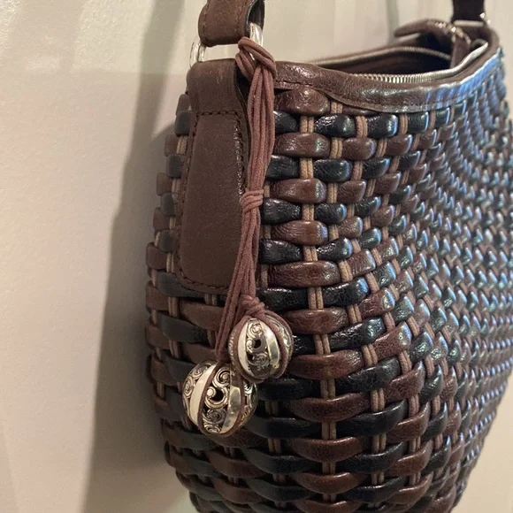 Brighton Dark Brown and Black Leather Woven Bag - Picture 2 of 8